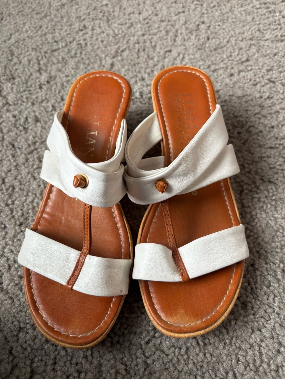 White Leather Slide Sandals
